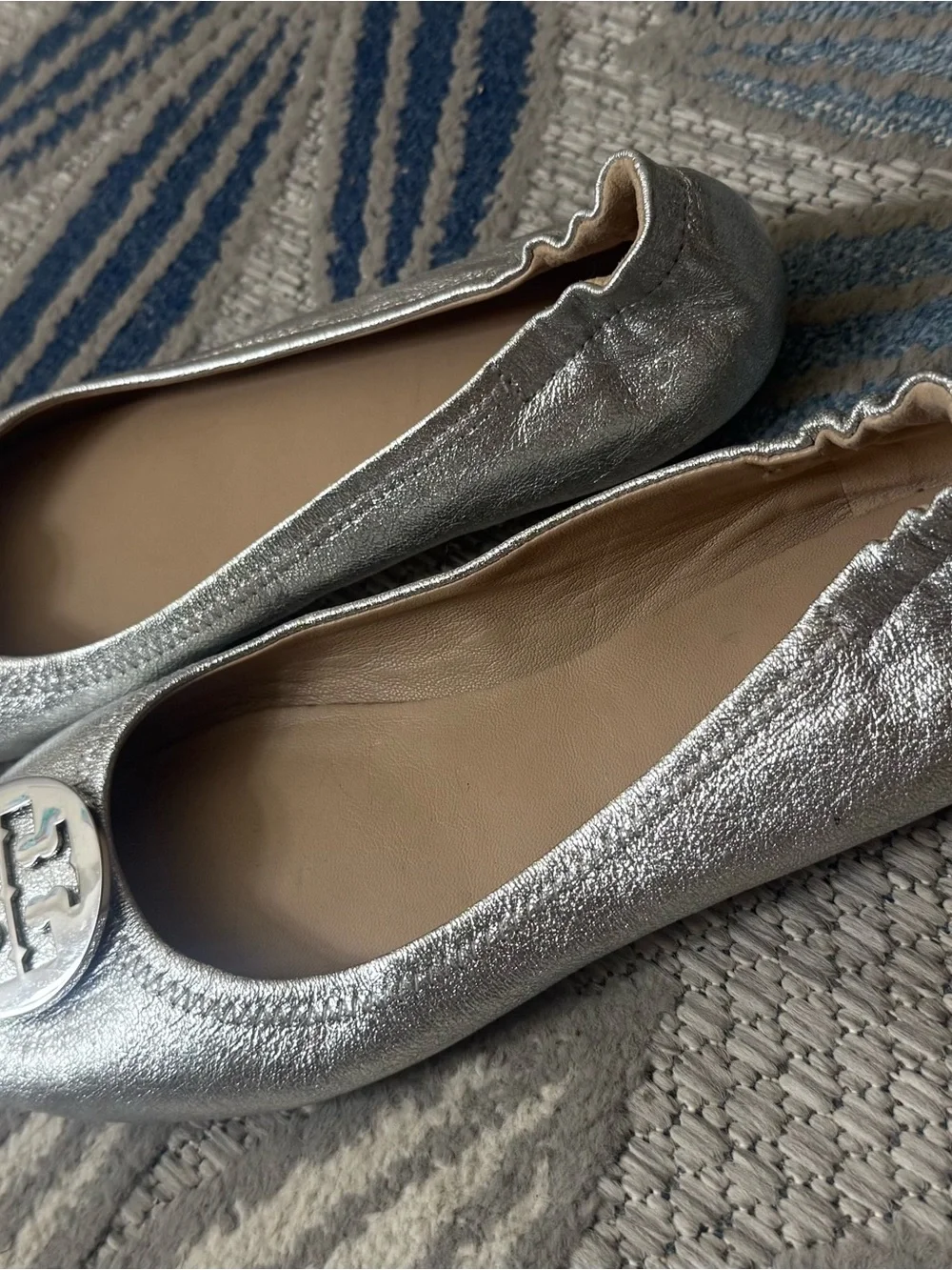 Tory Burch Metallic Silver Reva Ballet Flats